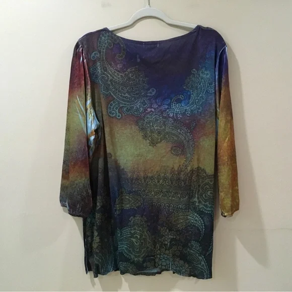 Oneworld Women Top Plus 2X Burnout Stretch 3/4 Sleeve Fairy Whimsigoth Y2K - Picture 2 of 6